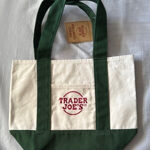 Trader Joe's Green and Cream Tote Bag